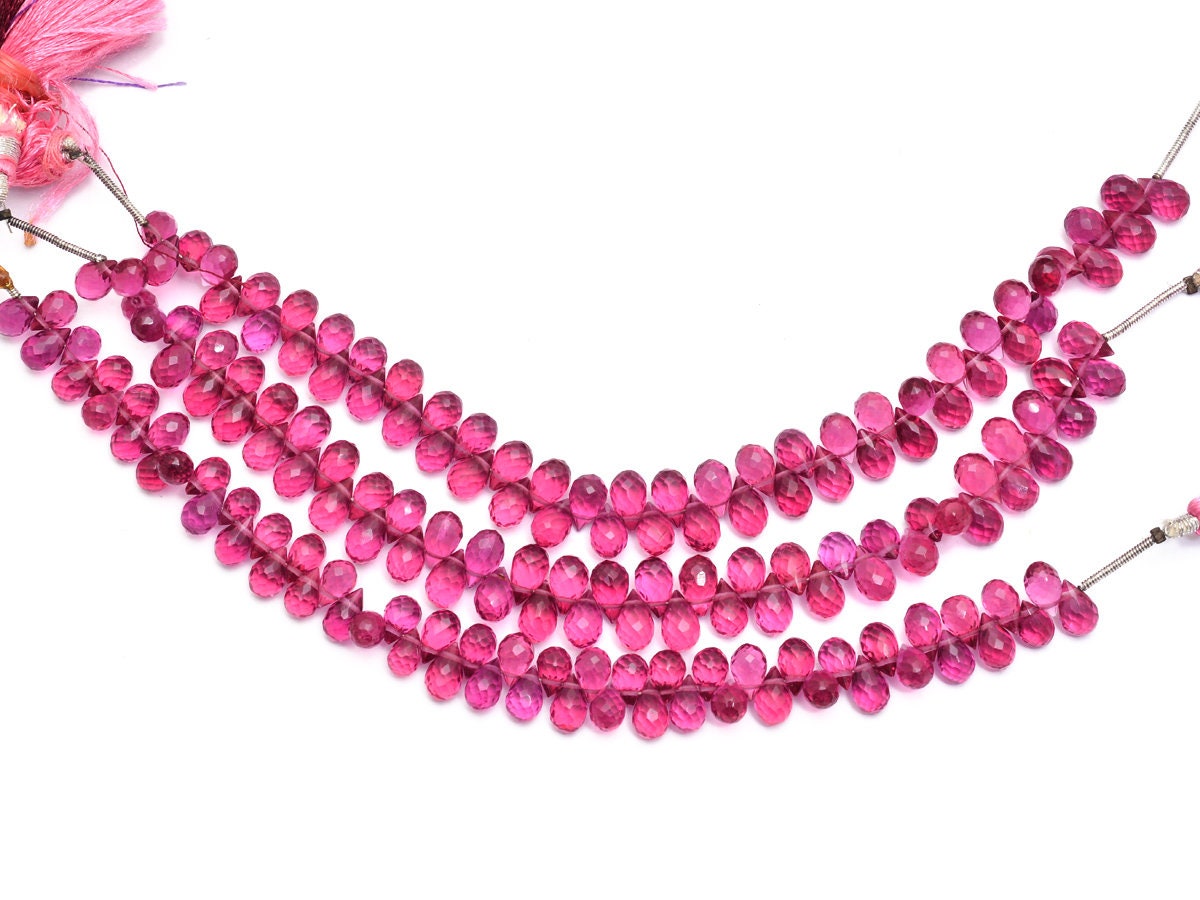 Aaa Rubellite Tourmaline Quartz Faceted Teardrop Briolette Beads | Pink Tourmaline Hydro Quartz Gemstone Drops Beads For Jewelry | 6" Strand