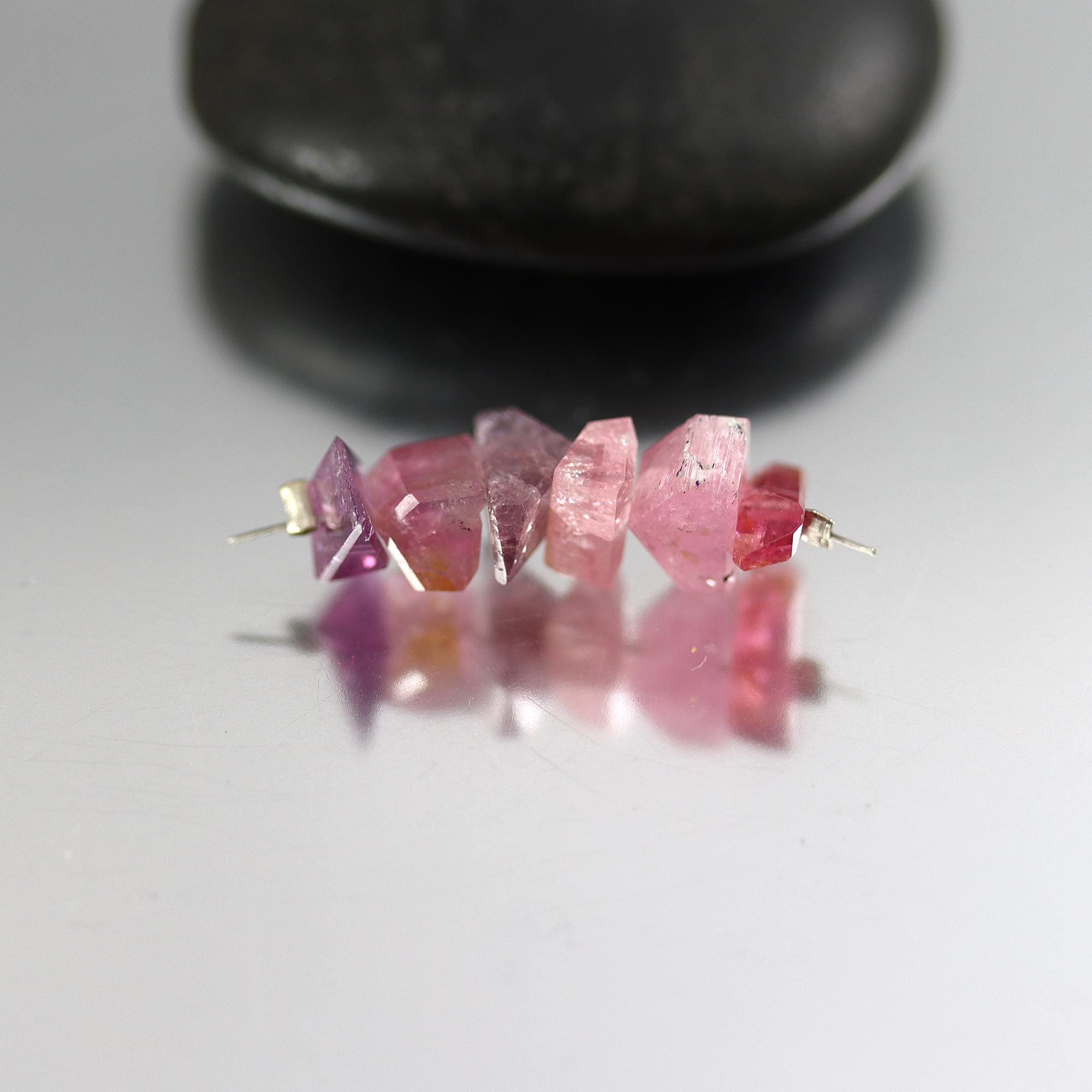 Pink Tourmaline Abstract Crystal Beads - Set Of 6 - 5 To 9 Mm