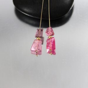 Pink Tourmaline Abstract Crystal Beads - Set Of 4 In 2 Pairs - 5 To 7 Mm