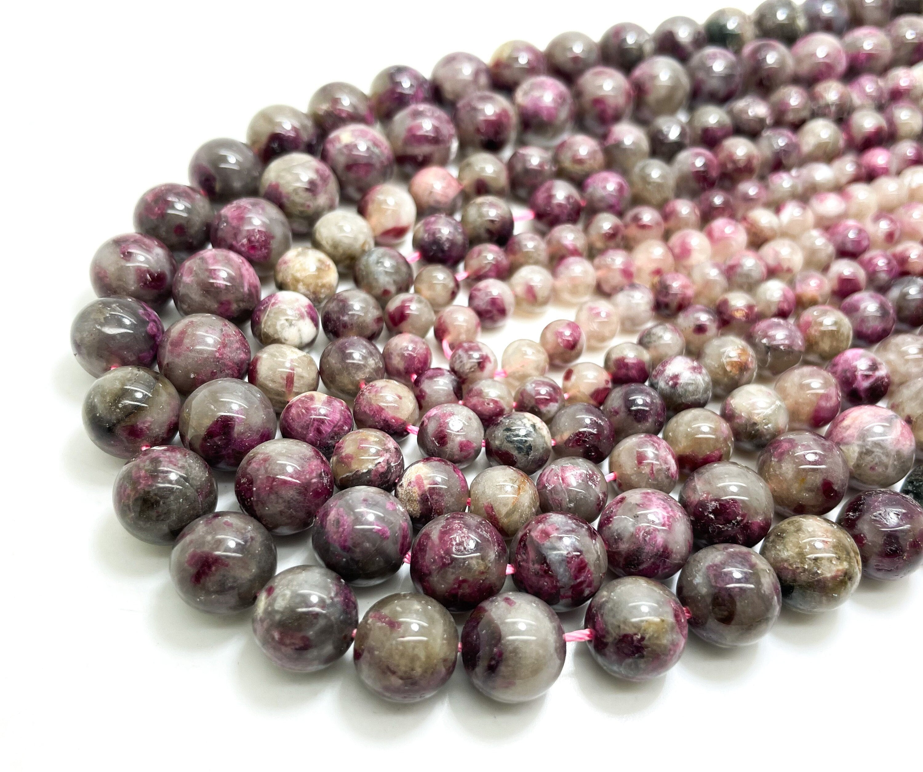 Pink Tourmaline Beads, Natural Light Purple Pink Tourmaline Smooth Polished Gemstone Beads - 6mm 8mm 10mm - Rn132