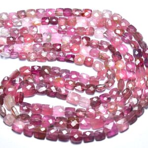 Beautiful Pink Tourmaline Cushion Beads - 7 inches - Natural Faceted Rubellite Pink Tourmaline Cushion Briolette - Size is 5 - 7mm #2144 Beautiful Pink Tourmaline Cushion Beads - 7 inches - Natural Faceted Rubellite Pink Tourmaline Cushion Briolette - Size is 5 - 7mm #2144