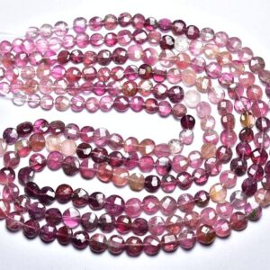 Pink Tourmaline Coin Beads - 14 inches - Natural Beautiful Multi Tourmaline Faceted Coin Briolettes - Size is 4.5 - 6 mm #1956 Pink Tourmaline Coin Beads - 14 inches - Natural Beautiful Multi Tourmaline Faceted Coin Briolettes - Size is 4.5 - 6 mm #1956