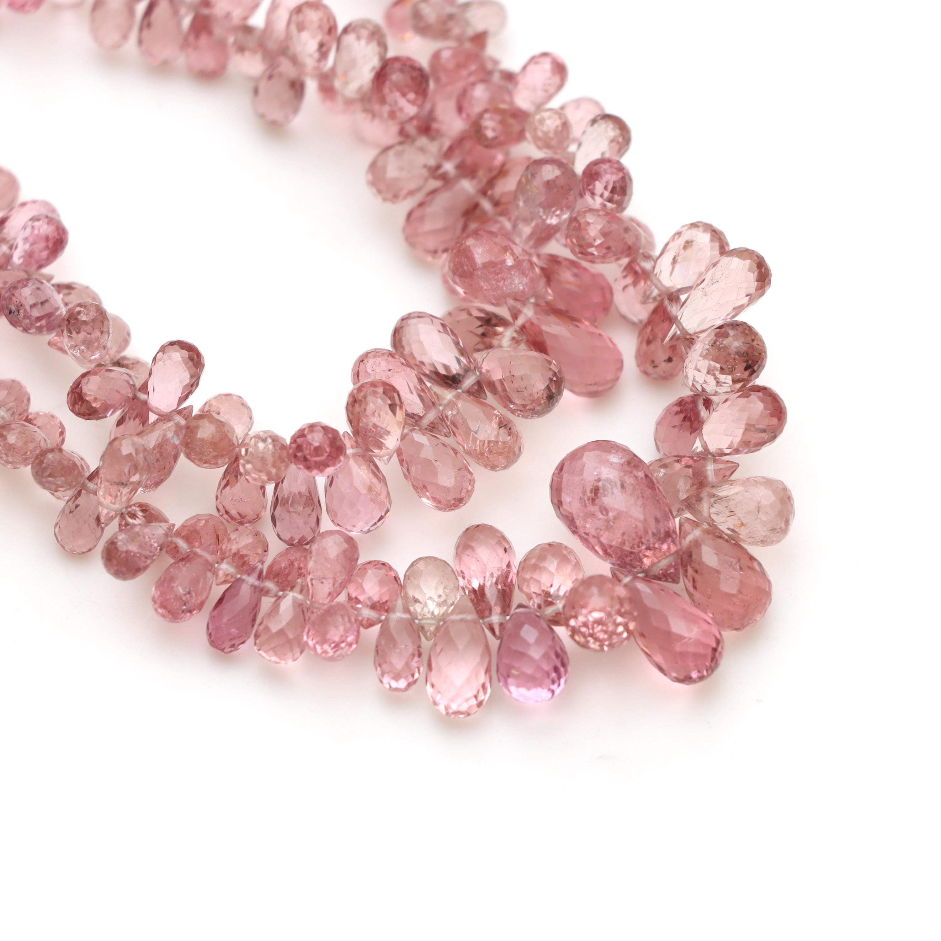 Pink Tourmaline Faceted Briolette Teardrop Beads, 2.5x4 Mm To 5x10 Mm, Pink Tourmaline Jewelry Making Beads, 8 Inches/ 18 Inches Strand
