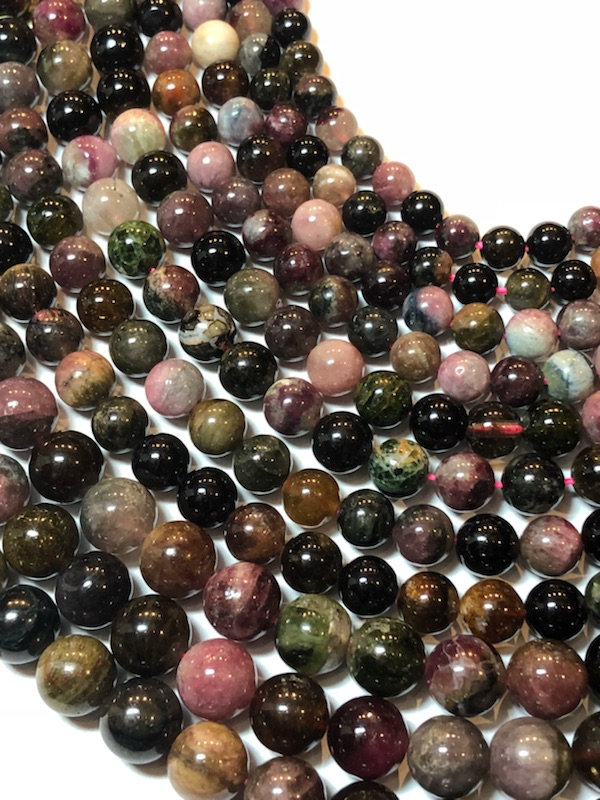 Mixed Tourmaline Gemstone Beads On A Full 15" Strand. Nice Quality Black, Green, Yellow & Pink Tourmaline. Available In 4-10mm.
