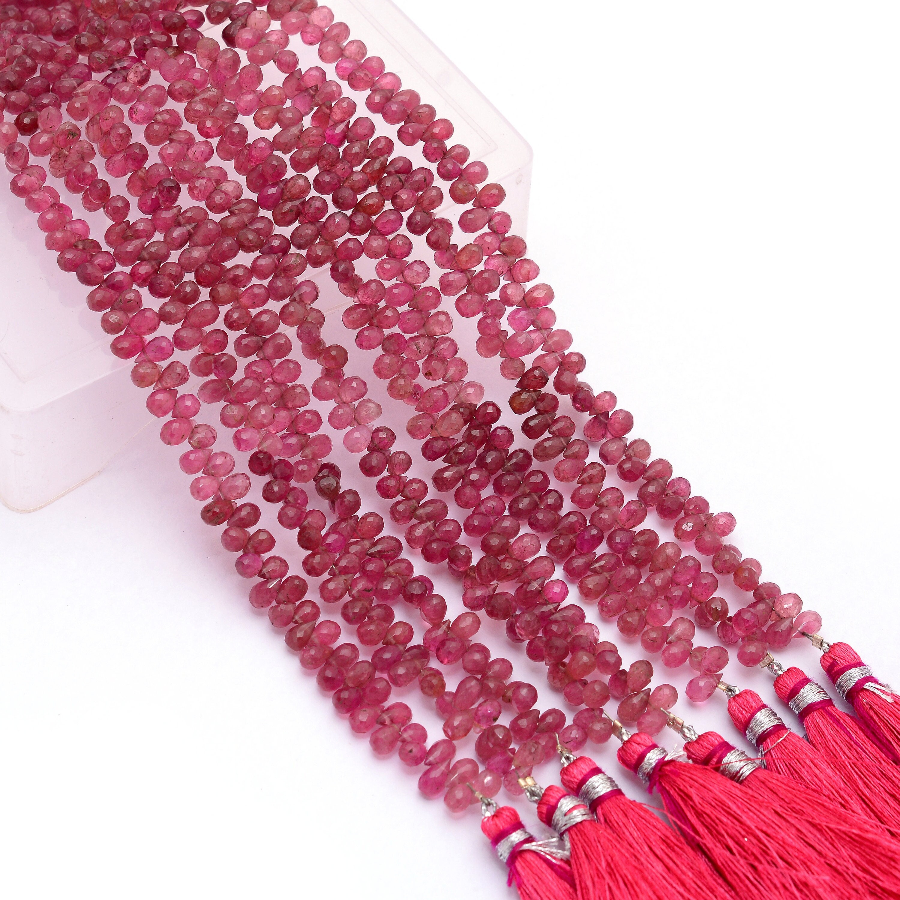 Natural Aaa+ Pink Tourmaline 6x4mm Faceted Drops Briolette Beads | Rubellite Tourmaline Precious Gemstone Teardrops For Jewelry | 8" Strand