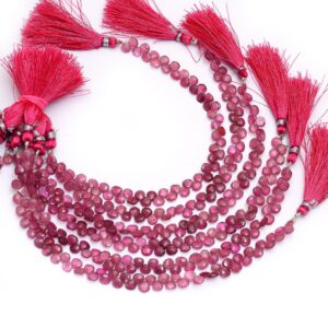 Natural Aaa+ Pink Tourmaline 5mm-6mm Faceted Heart Briolette Beads | Rubellite Tourmaline Precious Gemstone Beads For Jewelry | 8inch Strand Natural Aaa+ Pink Tourmaline 5mm-6mm Faceted Heart Briolette Beads | Rubellite Tourmaline Precious Gemstone Beads For Jewelry | 8inch Strand