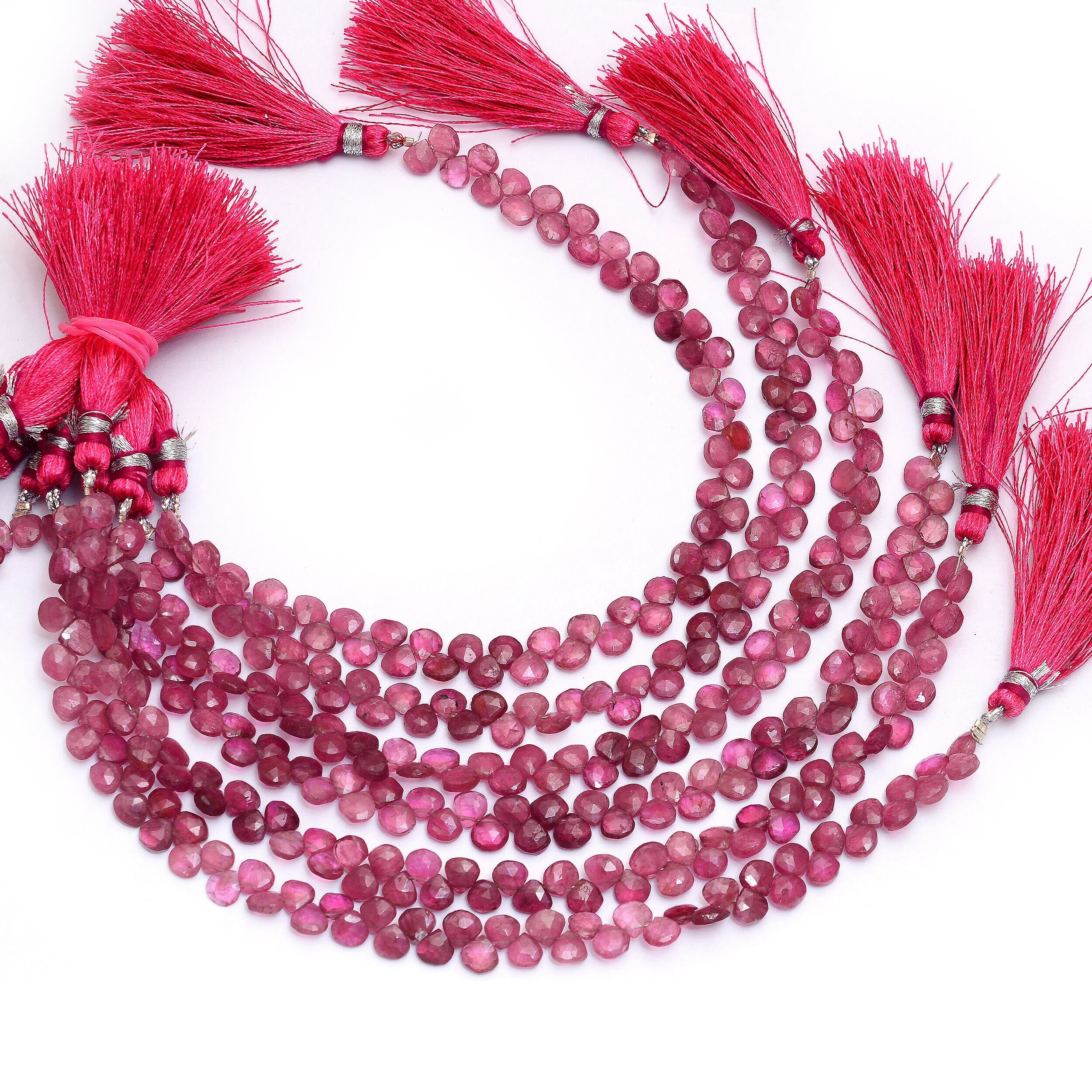 Natural Aaa+ Pink Tourmaline 5mm-6mm Faceted Heart Briolette Beads | Rubellite Tourmaline Precious Gemstone Beads For Jewelry | 8inch Strand