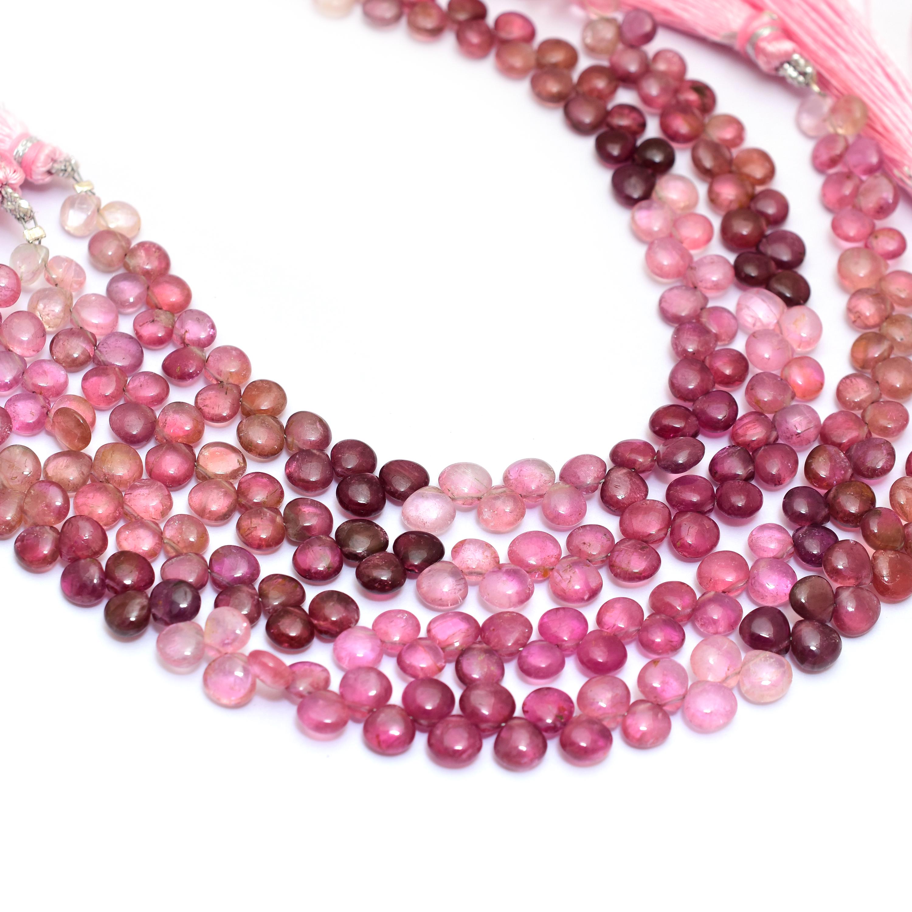 Natural Aaa+ Pink Tourmaline 5mm-6mm Smooth Heart Briolette Beads, 8inch Strand