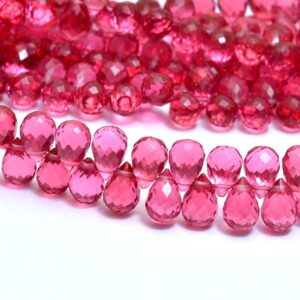 Rubellite Tourmaline Quartz 7x5mm Faceted Teardrop Briolette Beads | Pink Tourmaline Hydro Quartz Gemstone Drops Loose Beads | 7inch Strand Rubellite Tourmaline Quartz 7x5mm Faceted Teardrop Briolette Beads | Pink Tourmaline Hydro Quartz Gemstone Drops Loose Beads | 7inch Strand