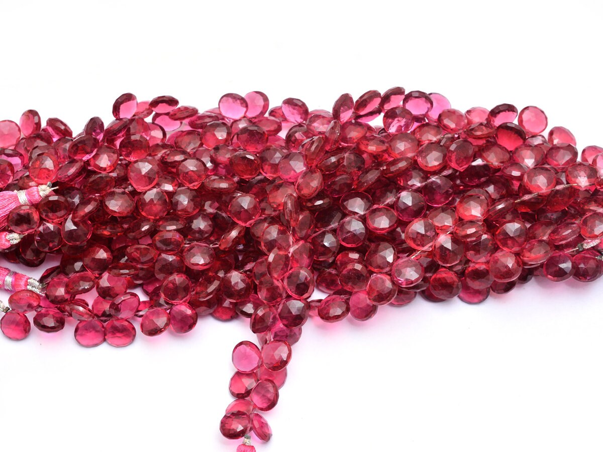 Rubellite Tourmaline Quartz 10mm Faceted Heart Briolette Beads | Pink Tourmaline Hydro Quartz Gemstone Heart Bead For Jewelry | 8inch Strand