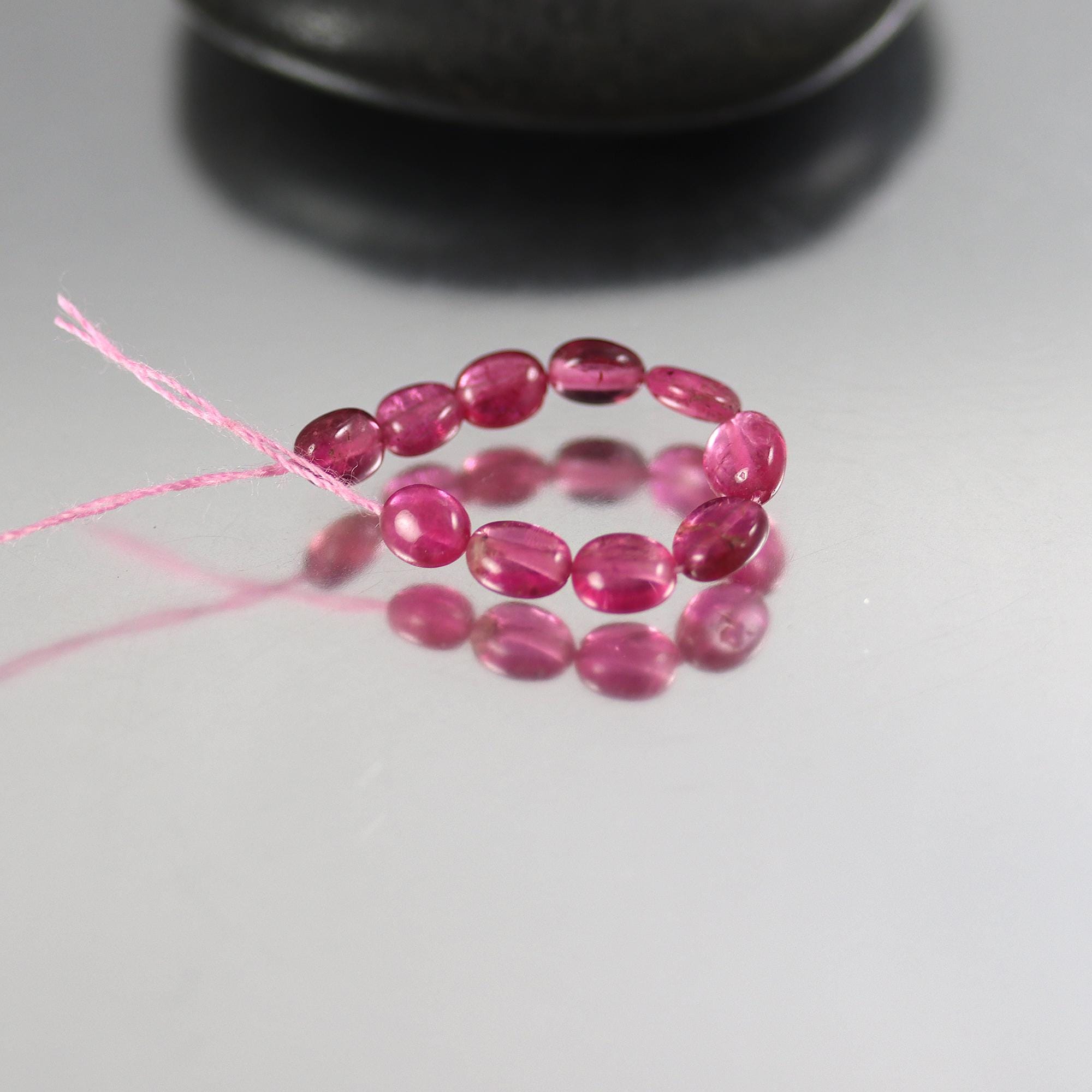 Tiny Rubellite Pink Tourmaline Oval Beads: Aaa+ Quality, Set Of 10