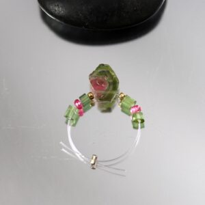 Watermelon Tourmaline Slice Briolette With Green And Pink Tourmaline Beads: Set Of 7 - 10 X 9 And 3mm