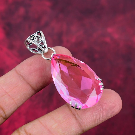 Pink Tourmaline Pendant: 925 Sterling Silver Oval Birthstone Necklace