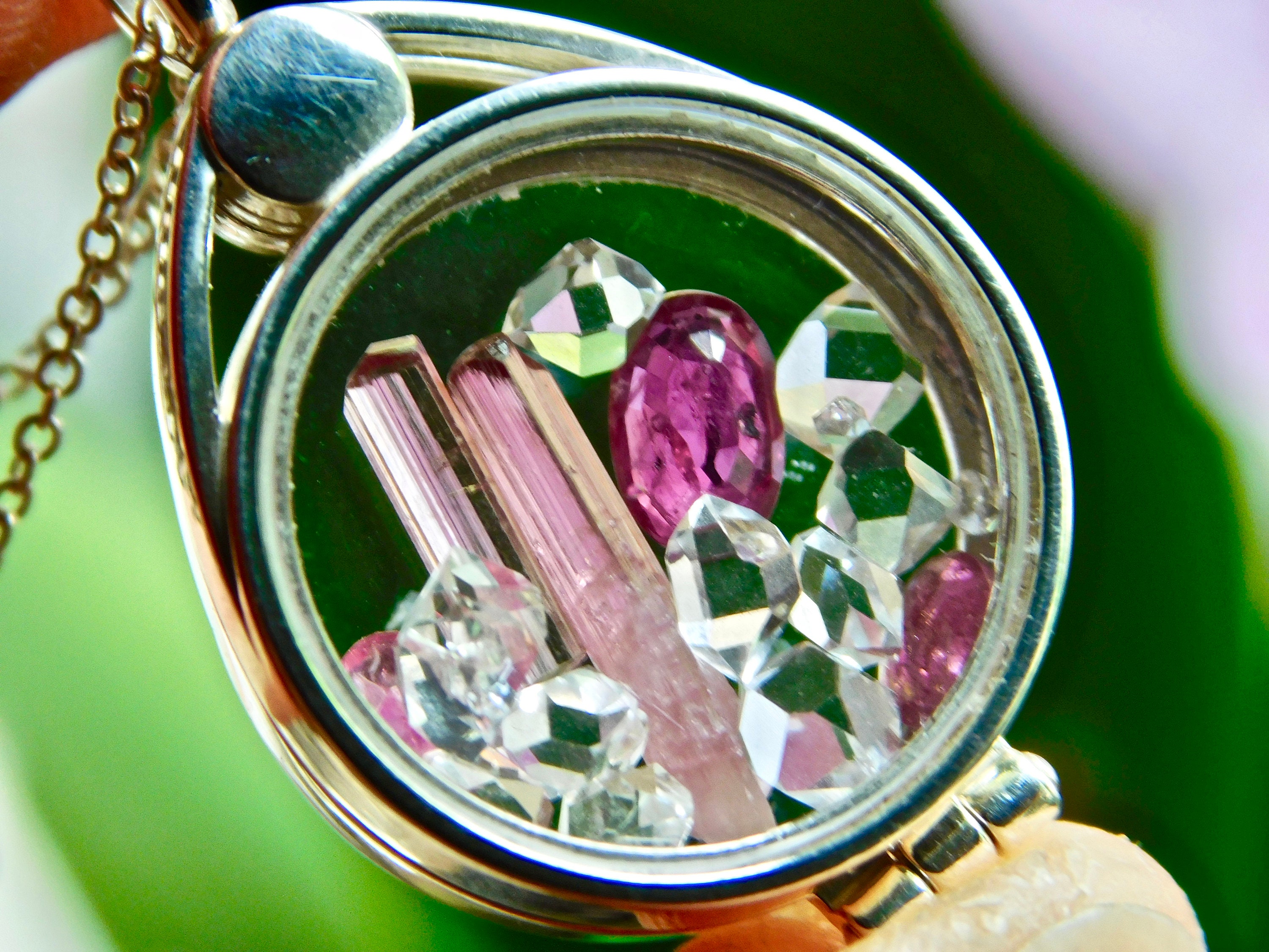 Pink Tourmaline Crystal Locket Necklace: Sterling Silver Gemstone Pendant