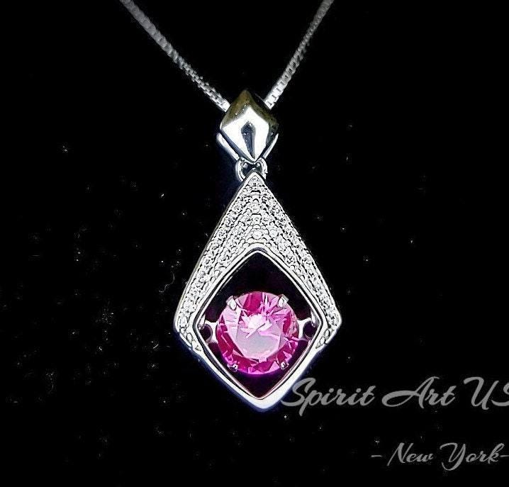 Pink Tourmaline Necklace Sterling Silver Dynamic Swing Round Pink Tourmaline 0.85 Ct - 18kgp Pendant #175