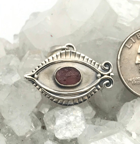 Eye Of Horus Rough Pink Tourmaline Pendant