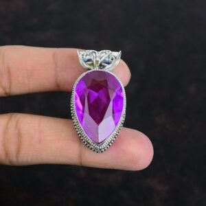 Faceted Pink Tourmaline 925 Sterling Silver Pendant - Vintage Style