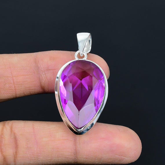 Faceted Pink Tourmaline Pendant: Handmade 925 Sterling Silver Jewelry