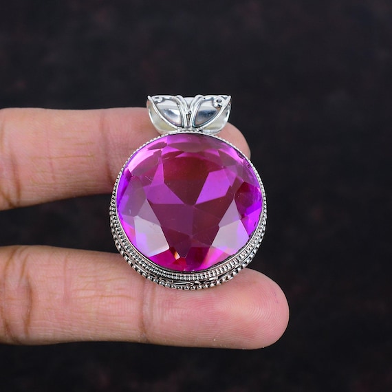 Faceted Pink Tourmaline Pendant: Handmade 925 Sterling Silver Antique Jewelry