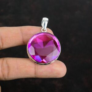 Faceted Pink Tourmaline Pendant: Handmade 925 Sterling Silver Boho Jewelry