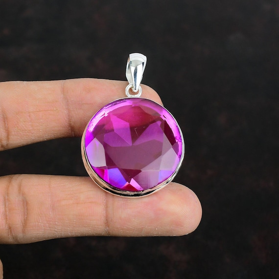 Faceted Pink Tourmaline Pendant: Handmade 925 Sterling Silver Boho Jewelry