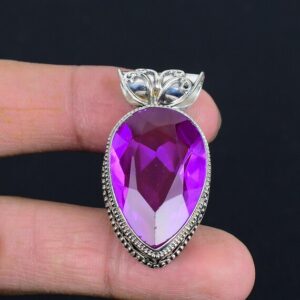 Faceted Pink Tourmaline Pendant: Handmade 925 Sterling Silver Vintage Jewelry