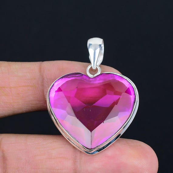Faceted Pink Tourmaline Heart Pendant: Handmade 925 Sterling Silver Jewelry