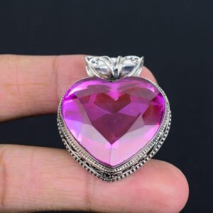 Faceted Pink Tourmaline Heart Pendant: Vintage 925 Sterling Silver