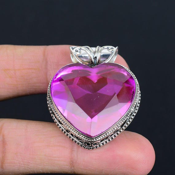 Faceted Pink Tourmaline Heart Pendant: Vintage 925 Sterling Silver Faceted Pink Tourmaline Heart Pendant: Vintage 925 Sterling Silver