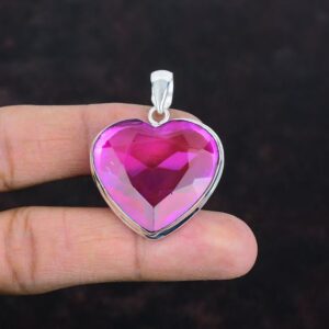 Faceted Pink Tourmaline Heart Pendant: 925 Sterling Silver Healing Stone