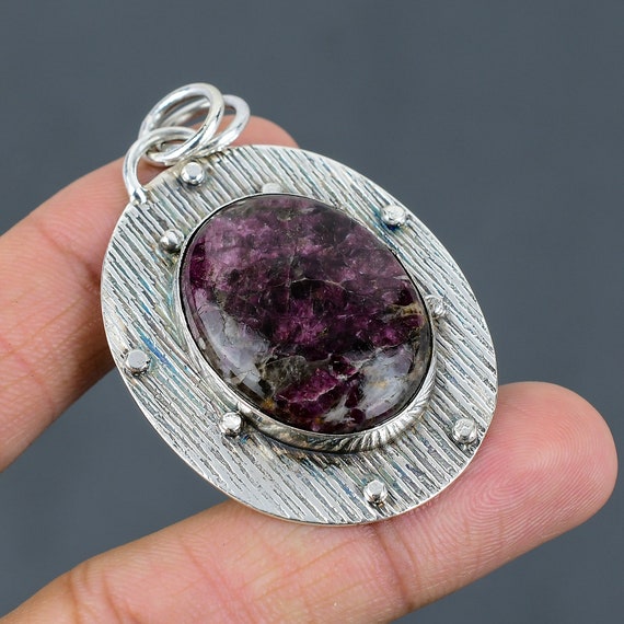 Handmade Pink Tourmaline Pendant: 925 Sterling Silver 18k Gold Plated Boho Gemstone