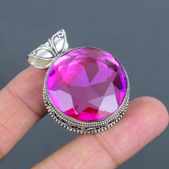 Handmade Vintage Pink Tourmaline Pendant: 925 Sterling Silver Gemstone Jewelry Handmade Vintage Pink Tourmaline Pendant: 925 Sterling Silver Gemstone Jewelry