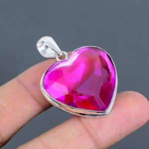 Heart Pink Tourmaline Pendant: Faceted 925 Sterling Silver, Handmade