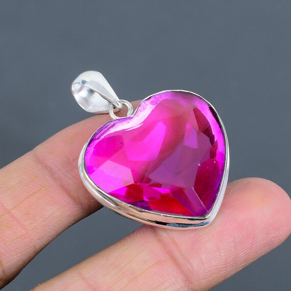 Heart Pink Tourmaline Pendant: Faceted 925 Sterling Silver, Handmade Heart Pink Tourmaline Pendant: Faceted 925 Sterling Silver, Handmade