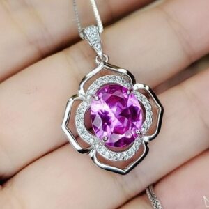 Large Pink Tourmaline Necklace- Sterling Silver Gemstone Flower Of Life Pendant - Oval 4 Ct Wedding Bridal Pendant #630