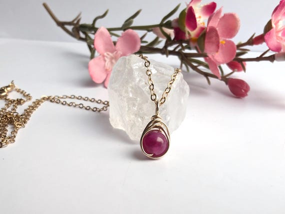 Pink Tourmaline Minimalist 14k Gold Filled Herringbone Dainty Pendant, October Birthstone