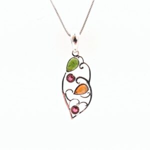 Tourmaline Silver Pendant Necklace: Green, Pink, Garnet Gemstones