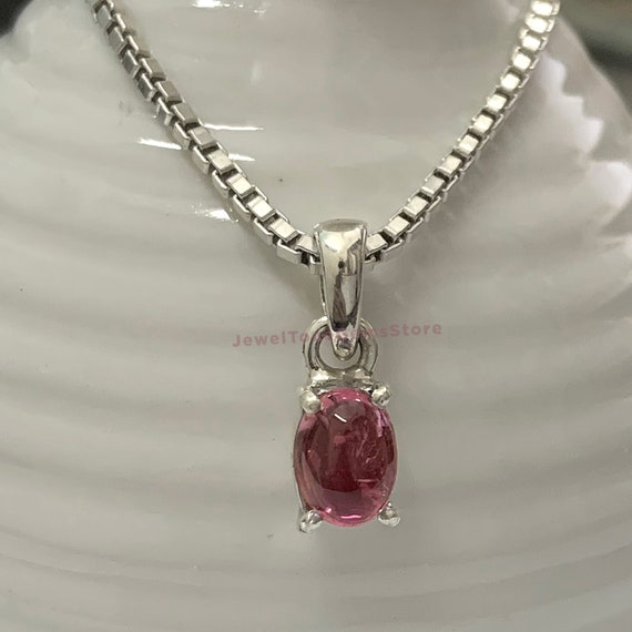 Natural Pink Tourmaline Pendant: 925 Sterling Silver Necklace, October Birthstone