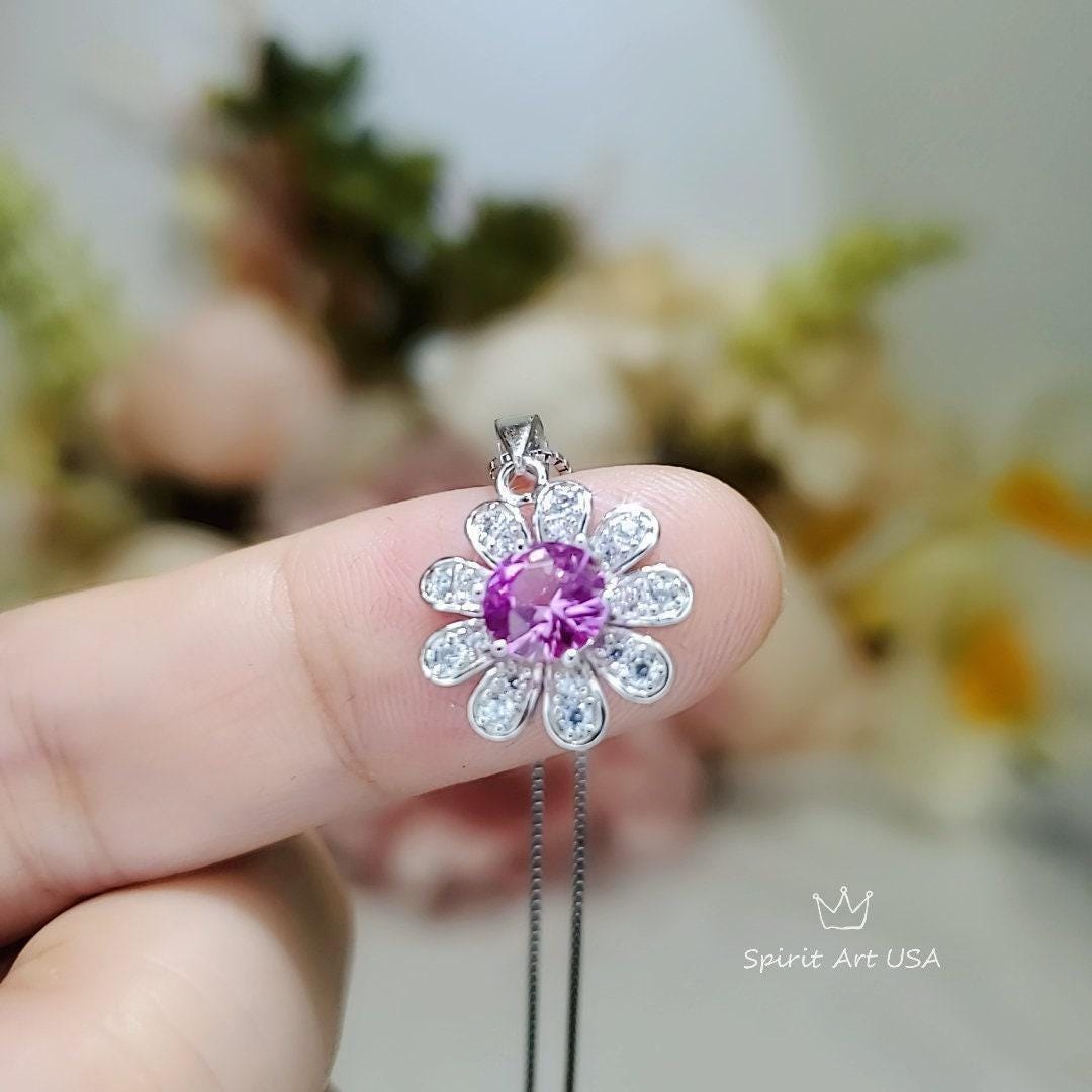 Pink Tourmaline Necklace - 18kgp @ Sterling Silver Sunflower Pendant Tourmaline Jewelry Pink Gemstone Flower Style 056 Pink Tourmaline Necklace - 18kgp @ Sterling Silver Sunflower Pendant Tourmaline Jewelry Pink Gemstone Flower Style 056