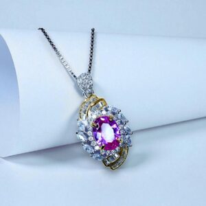 Pink Tourmaline Necklace - Life Spiral 1.8 Ct Pink Tourmaline Pendant - Spiritual Gemstone Flower - Double Halo Swirl Infinity Jewelry #734