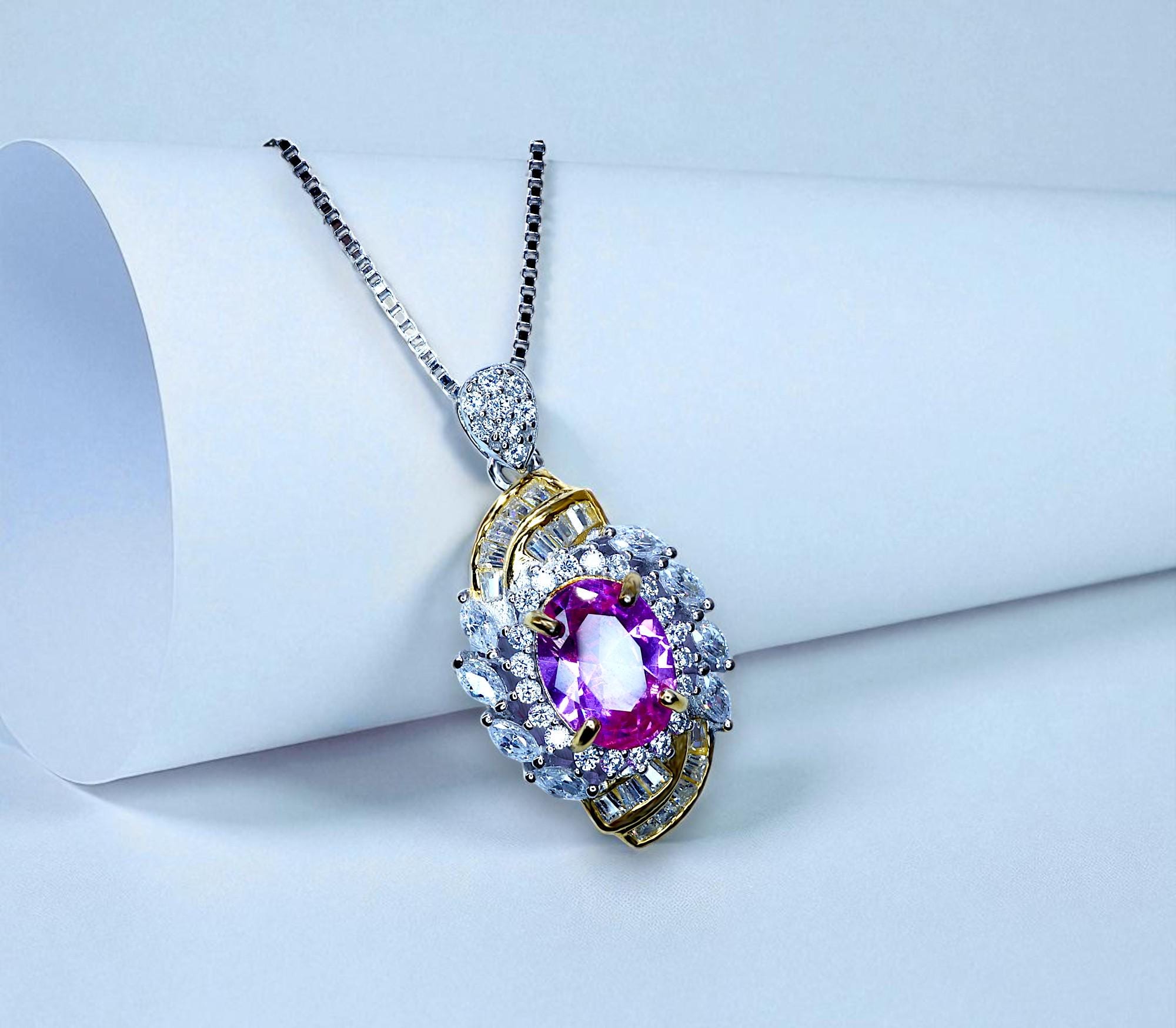 Pink Tourmaline Necklace - Life Spiral 1.8 Ct Pink Tourmaline Pendant - Spiritual Gemstone Flower - Double Halo Swirl Infinity Jewelry #734