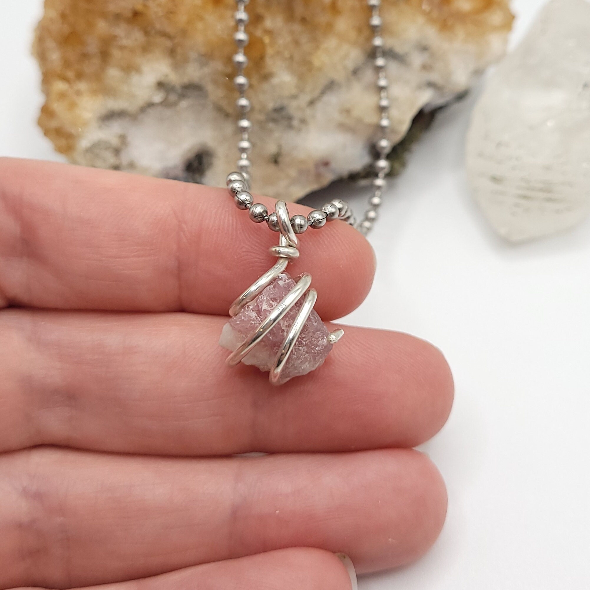 Pink Tourmaline Necklace | Raw Crystal Pendant In Silver | Heart Chakra Jewelry | Emotional Healing Gift | Self Love Crystal For Her