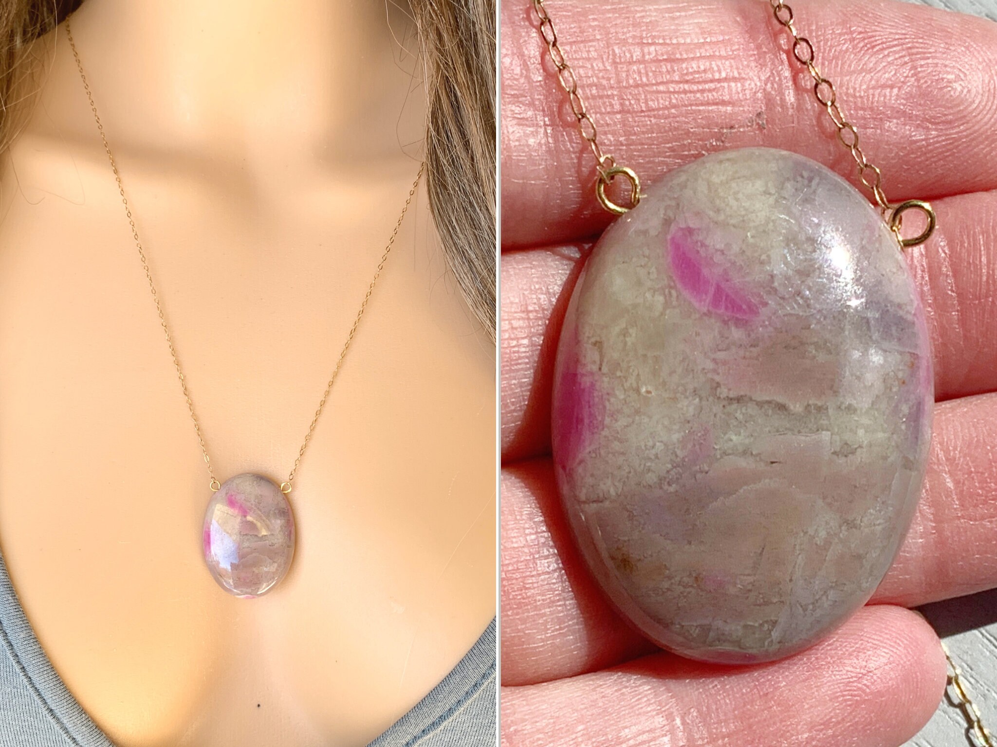 Pink Tourmaline Necklace, Watermelon Tourmaline Pendant Necklace, October Birthday Gift, Pink Stone Necklace, Gemstone Pendant Exact Stone