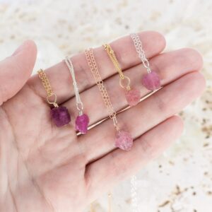 Raw Pink Tourmaline Pendant Necklace – October Birthstone Jewelry