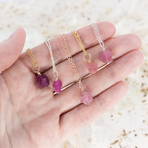 Raw Pink Tourmaline Pendant Necklace – October Birthstone Jewelry