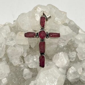 Rough Pink Tourmaline Cross Pendant