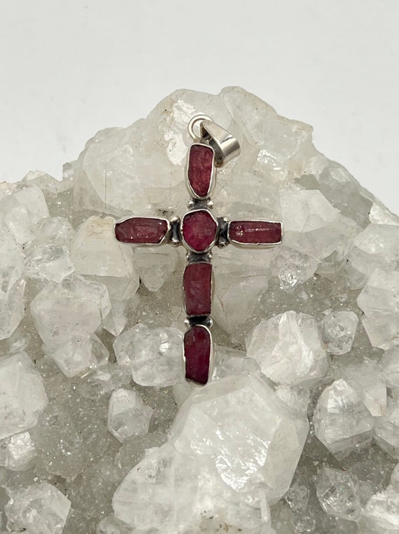 Rough Pink Tourmaline Cross Pendant