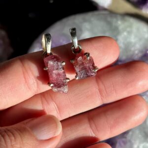 Rough Pink Tourmaline Pendant, Necklace .925 Sterling Silver