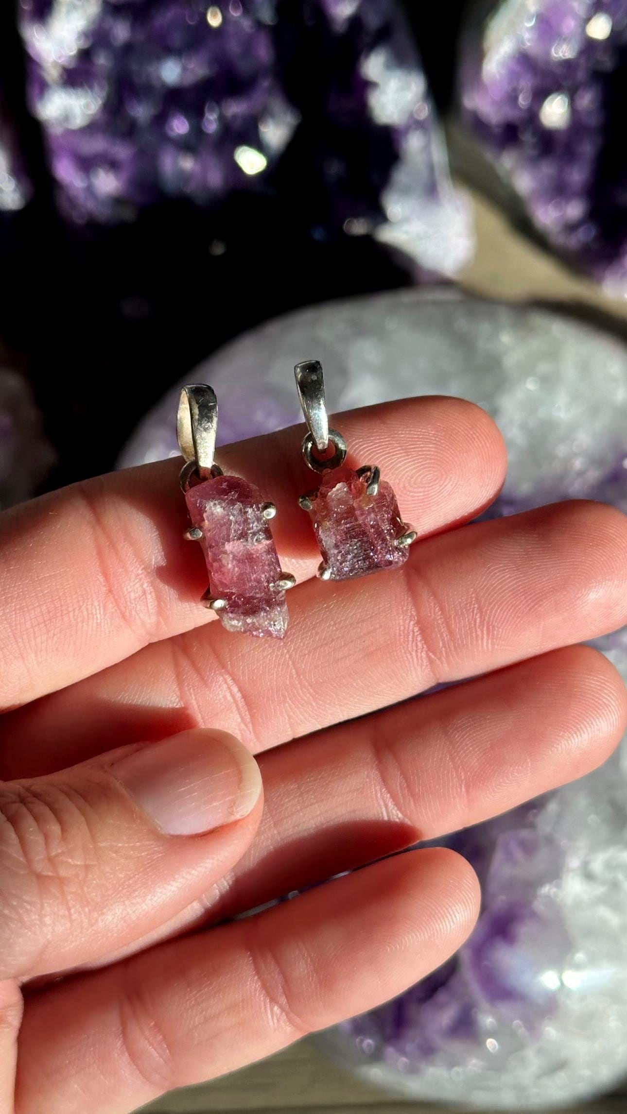 Rough Pink Tourmaline Pendant, Necklace .925 Sterling Silver