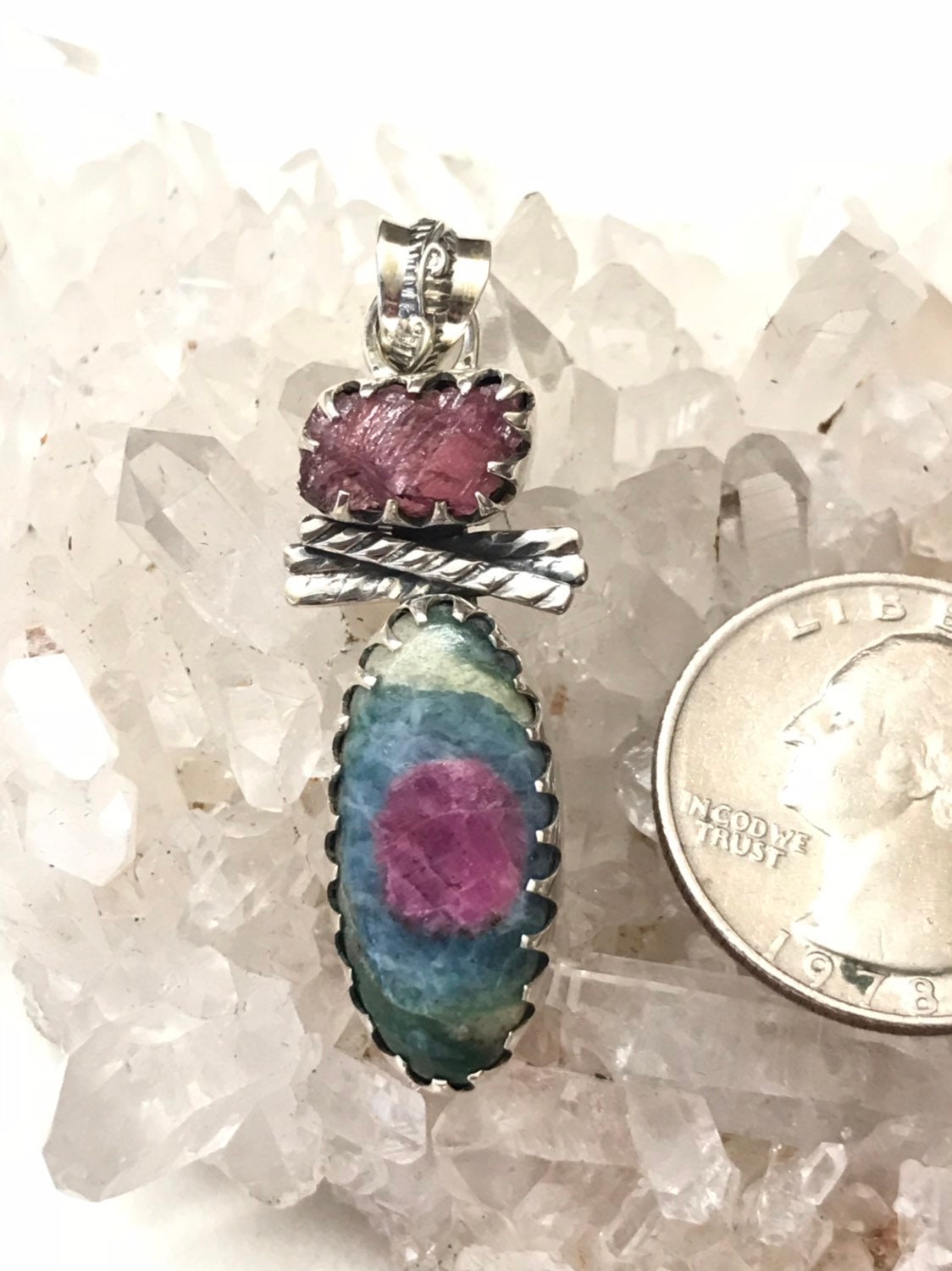Ruby In Fuchsite And Rough Pink Tourmaline Pendant